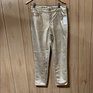 NWT Time and Tru Gold Metallic Mid-Rise Slim Fit Straight Leg Pants Size 8‎